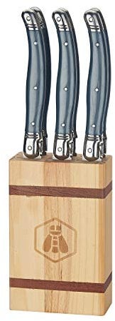 LAGUIOLE - Bloc de 6 Couteaux de Table - Bloc en Bois de Pin - Manches en Plastique
