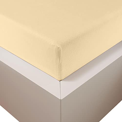 Traumschloss Spannbetttuch »Premium Plus« Mako Baumwolle mit Lyocell & Elasthan | Edel-Jersey | wärmt im Winter & kühlt im Sommer | Natur | 90-120x200-220cm