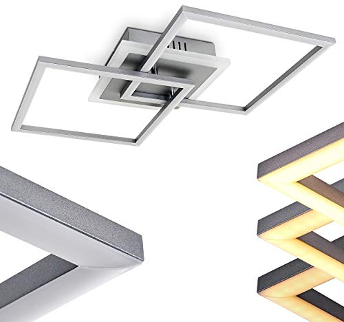 LED Deckenleuchte Lithgow, eckige Deckenlampe aus Metall in Silber, 25 Watt, max. 2600 Lumen, Lichtfarbe 3000 Kelvin, dimmbar über den Lichtschalter ohne weiteres Zubehör