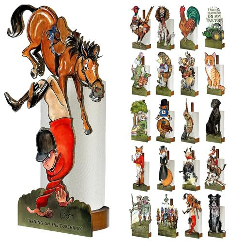 Looprints Fun Toilet Roll Storage & Kitchen Towel Holder Wooden Stand | Bryn Parry Eventing Art | Novelty Kitchen & Bathroom Decor & Accessories | Adds A Touch Of Humorous Decor To Any Equesrtian Home