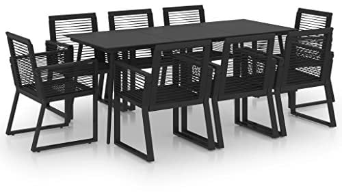 vidaXL Gartenmöbel 9-TLG. Sitzgruppe Gartengarnitur Gartenset Sitzgarnitur Gartentisch Esstisch Gartensessel Tisch Sessel PVC Rattan Schwarz