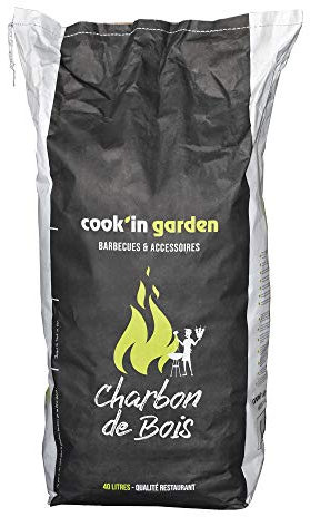 Cook'in garden Bolsa de carbón Vegetal 40L – Calidad Restaurante – Gran carbón – FSC 100% – Fabricado en Europa, Negro