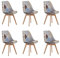 BenyLed Lot de 6 Chaises Scandinaves en Tissu de Lin avec Bois Massif Pieds (Gris)