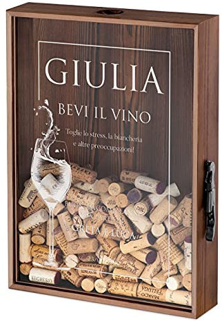 Maverton Raccogli tappi di sughero o birra - con stampa personalizzata - in legno - cavatappi per vino e birra con un coltellino - scatola porta tappi - regalo donna - calice