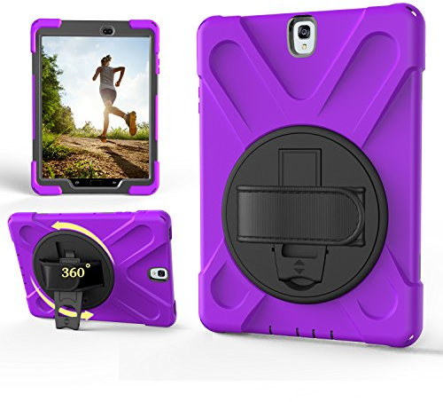 Funda para Samsung Galaxy Tab S3 9.7 pulgadas T820, carcasa tres en uno resistente a roturas, a prueba de caídas, a prueba de polvo, a prueba de golpes, soporte de agarre multifunción giratorio de 360