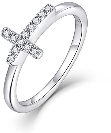 Starchenie 925 Sterling Silber Kreuz ring Religiöser Ring Zirkonia Ring für Damen