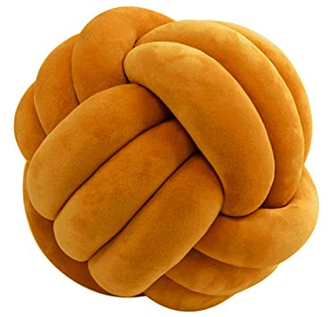 Koomuao Knotenkissen Rund Weicher Samtstoff Knoten-Ball-Kissen Nordische Dekokissen Zierkissen Knoten Geknotetes Kissen für Sofa, Bett, Wohnzimmer, Babyzimmer (Dunkelgelb, 28cm)