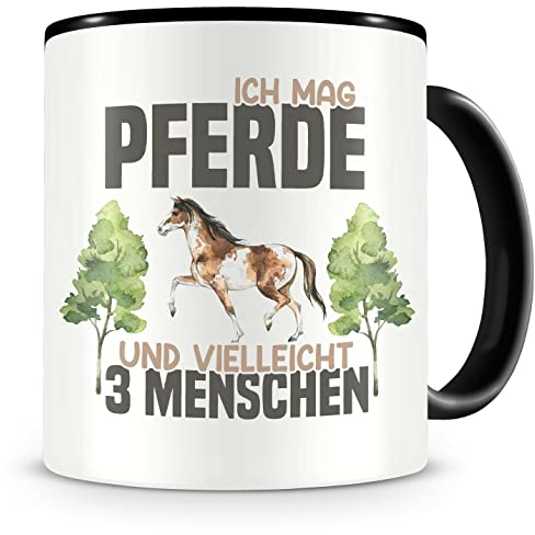 Samunshi® Pferde Tasse mit Spruch Ich mag Pferde Geschenk für Fans Kaffeebecher Kaffeetasse Lustige Tassen zum Geburtstag schwarz Keramik 300ml