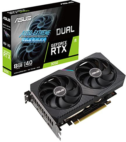 ASUS Dual GeForce RTX3050 8G Gaming Grafikkarte (Nvidia Ampere, DLSS, PCIe 4.0, 8GB GDDR6 Speicher, 1x HDMI 2.1, 3X DisplayPort 1.4a, DUAL-RTX3050-8G)