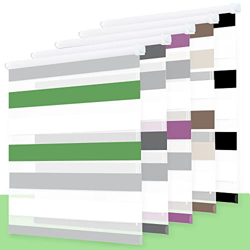 Rollo, Rollos für Fenster Doppelrollo ohne Bohren, Doppelrollo Klemmfix ohne Bohren, Rollo ohne Bohren, Doppelrollo ohne Bohren, für Fenster und Türen Grün-Grau-Weiß 40 x 150cm