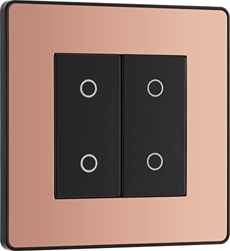 BG Electrical Secondary/Slave Double Touch Dimmer Light Switch, 2 Way, Screwless Front Plate, Evolve, Polished Copper, PCDCPTDS2B