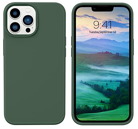 GUAGUA Compatible with iPhone 13 Pro Max Case 6.7 Inch Liquid Silicone Soft Gel Rubber Slim Microfiber Lining Cushion Texture Cover Shockproof Protective Phone Case for iPhone 13 Pro Max, Dark Green