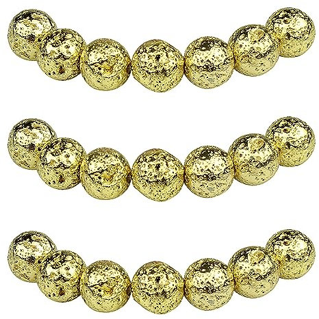 MJDCB 6mm 60 pièces Perle Pierre Lave Dorée Naturelle Ronde en Vrac Perles Semi Precieuse pour Fabrication de Bijoux de Bracelets et de Colliers