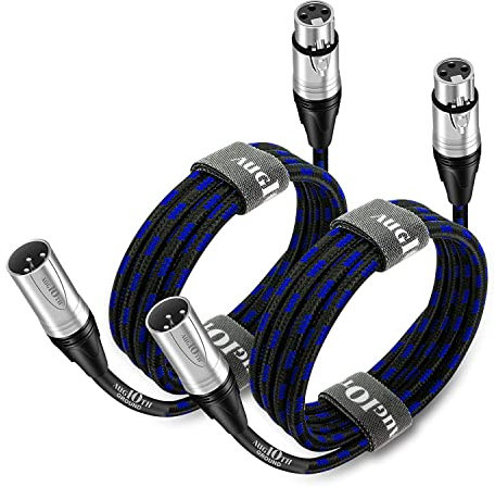 Augioth XLR to XLR Pro Mic Cable 6 Meter 2-Pack Male to Female XLR Cable 3-pin Blue Balanced Shielded Microphone Cable for Amplifier Mixer,Speaker Systems,Recording Studio