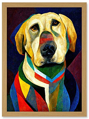 Doppelganger33 LTD Kandinsky's Dog Abstract Multi-Coloured Oil Painting Artwork Framed Wall Art Print A4