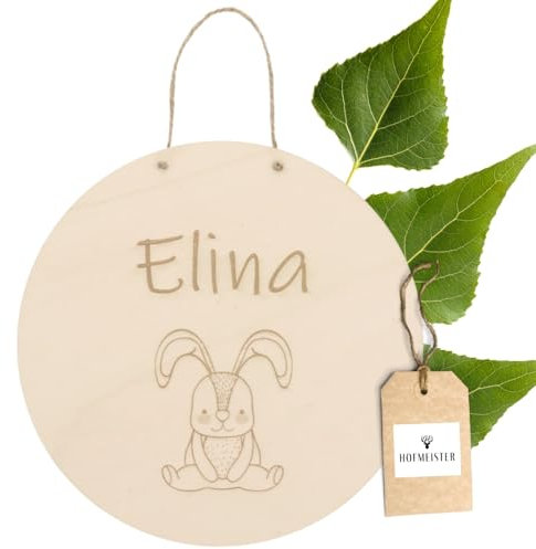 Personalisiertes Türschild Kinder Tiermotiv Gravur - individuelles Namensschild Holzschild Name Kinderzimmer - mit Aufhänger aus Jute - Geschenk Geburt Taufe Geburtstag verschiedene Motive, 20 cm