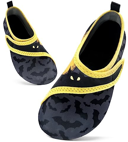 Kids Swim Water Shoes Toddlers Baby Aqua Socks Quick Dry Pool Beach Barefoot for Boys Girls Children (Bat Grey,8.5/9 UK Child,26/27 EU)