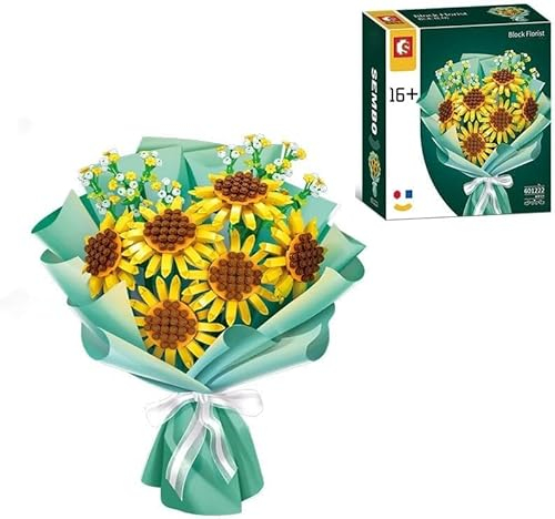 Blumenstrauß Bausteine, 1050 Teilige Botanik Kollektion Bauspielzeugsets Kunstpflanzen für Erwachsene, Sonnenblume Künstliche Blumen zum Basteln, Zimmerdeko, Geschenk, Kompatibel mit Großen Marken