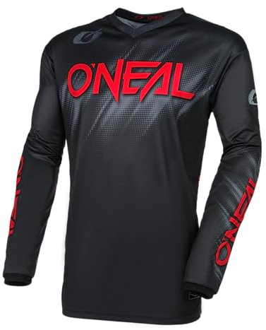O'NEAL | Maglia Motocross Manica Lunga | MX Enduro | Gomitiera Imbottita, Collo a V, Traspirante | Element Jersey Voltage V.24 | Adulto | Nero Rosso | Taglia XXL