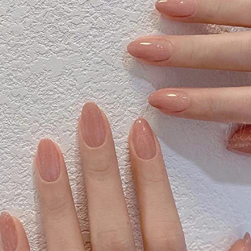 Ceboic Amande Faux Ongles Court, French Press on Nails Nude Rose Capsules Ongles Brillant, Ovale Acrylique Bâton sur Ongles pour Femmes et Filles, Faux Ongles à Coller Nail Art