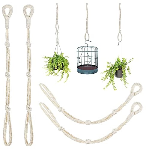 Jikoiuty 4 Pieces Macrame Beige Extender Rope Hanging Basket Extender Hanging Pot Holders (Beige)