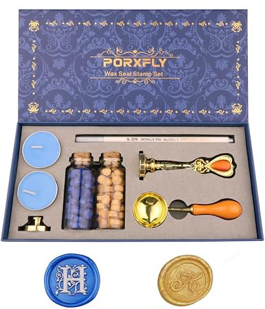 PORXFLY 2 Stück Letter H Wachs-Siegel-Stempel-Set, Initial Alphabet Wachs-Siegels-Stempel-Kit Vintage Geschenk-Box, A bis Z Buchstaben-Serie Stempel für Hochzeit Einladungen, Umschläge (H)