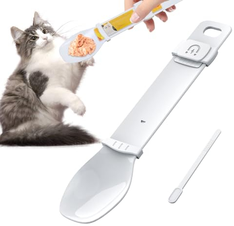 VBXPOU Katzensnack Katzenfutter Löffel, Cat Treats Spoon Katzenfutter Behälter Katze Nassfutter Feeder Glückliche Löffel mit Rührstab Design, Hängende Design