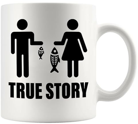 Panvola True Story Fishing Gifts For Women Funny Couple Husband Gift To Wife Fisherman Novelty Drinkware Ceramic Mug 11 oz White 11 oz