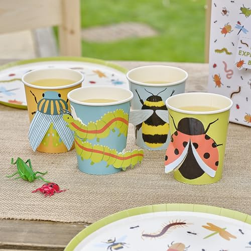 Ginger Ray Creepy Crawly Papp-Partybecher mit 3D-Pop-Out-Bugs Kindergeburtstags-Geschirr, mehrfarbig, 8 Stück