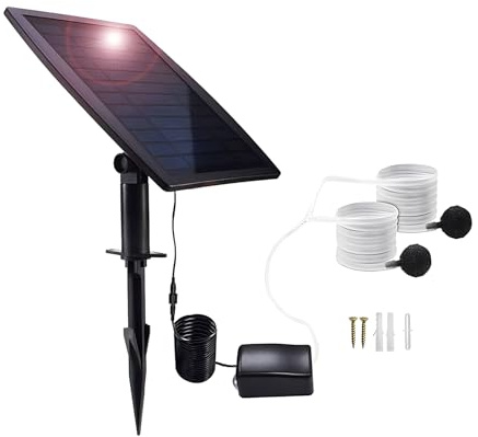 Meichoon Pompe à air solaire 2,5 W Oxygénateur avec plaque de batterie Pierres à bulles Air Line pour jardin, aquarium, bassin extérieur, jardinage, circulation de l'eau MY06