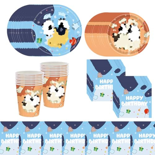 MGKEOUF Dog Birthday Party Decorations,51pcs Puppy Birthday Tableware Supplies Cartoon Dog Tableware Set Include Paper Cups,Plates and Napkins Birthday Party for Boys Girls