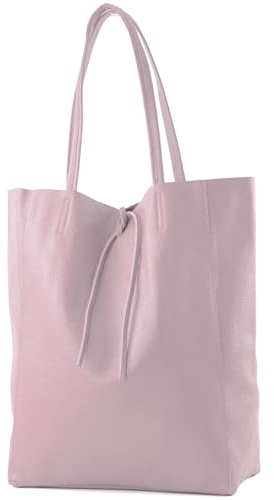 modamoda de T163 Damen Leder Shopper Schultertasche Large mit Innentasche handmade in Italy, Farbe:Flieder