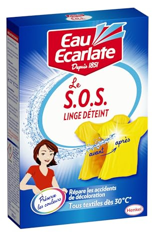 Eau Ecarlate - S.O.S Linge Déteint - Répare les Accidents de Décoloration - Tous Textiles dès 30°C - Préserve les Couleurs - Rénove votre Linge Déteint - Lavage en Machine ou a la Main