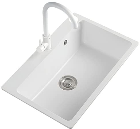 LAMEDOAT Fregadero de Cocina de mármol, Fregadero de Cocina de un Solo tazón, Fregadero de Cocina de un Solo tazón Compuesto de Granito, Adecuado para Fregadero de Cocina sobre encimera y bajo encime