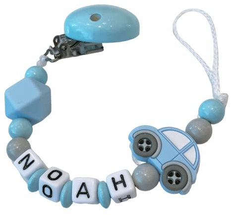 personalisierte Kette mit Namen für für Mädchen in Rosa Baby Geschenk personalisiert zur Geburt & Taufe Motiv kleine Prinzessin & du bist der Schlüssel zu unseren Herzen (Blau Auto)