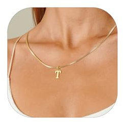 Esmoly Kette Damen Kette mit Buchstaben A-Z Necklace Women Silber Buchstaben Kette für Freundin 14K Vergoldet Anhänger Halskette Abschluss Geburtstag Geschenke für Frauen (Buchstaben T, Gold)