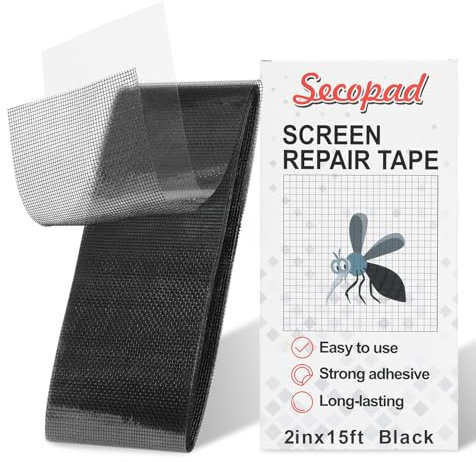 Secopad Nastro Adesivo per Zanzariere, 50 mm x 4,5 m Nastro Riparazione per Zanzariere, Nastro in Fibra di Vetro per Zanzariere Ripara, Ripara Zanzariera Rapidamente, Nero
