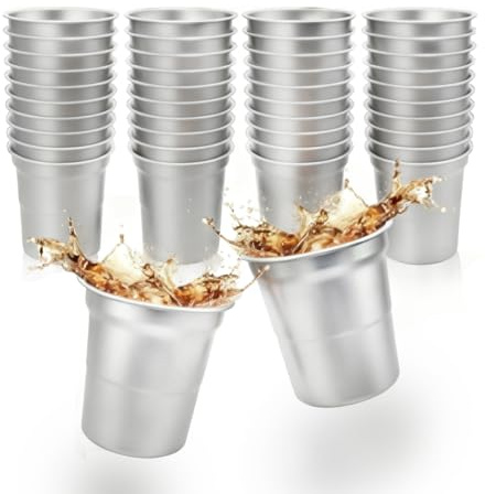 40 Pack 16oz Aluminum Cups，Reusable Disposable Metal Cups (Silver) | 100% Recyclable & Reusable, Food Grade Aluminum, Keeps Drinks Hot/Dold, Stackable Space Saving, for Parties Camping Picnics