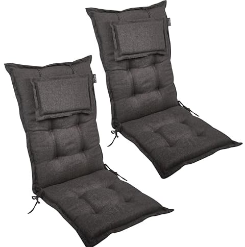 LILENO HOME Gartenstuhl Auflagen als [2er Set - Hochlehner] in Anthrazit Y - Bequeme Liegen als Sitzauflagen für Gartenmöbel - Stuhlkissen für Gartenstühle und Klappstühle MAR