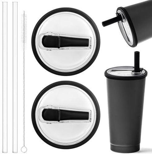 2 Coperchio di Ricambio, 40 Oz Tumbler Flip Straw Lid Replacement Fit, con Flip Straw, Riutilizzabili a Prova di Perdite, Coperchio di Ricambio (black)