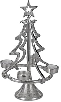 Formano Baum für Teelichter 4 flammig mit Stern aus Aluminium 22 cm 36 cm Advent