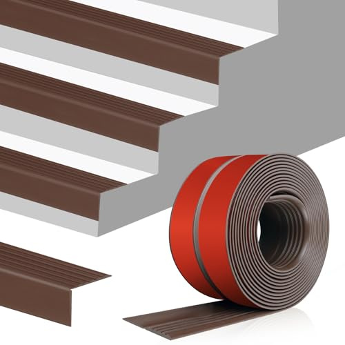 Stair Edge Trim Self Adhesive Vinyl Stair Nosing Molding Trim Non-Slip Rubber Nose Protector Peel and Stick Anti-Slip Edging for Indoor & Outdoor Use (Brown, 4 in x 20 Ft)
