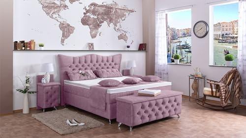 Boxspringbett Rixi 200x220, DS-Viola, 7-Zohnen Taschenfederkernmatratze, Ergoflex - Inklusive Aufbau - Deutscher Hersteller