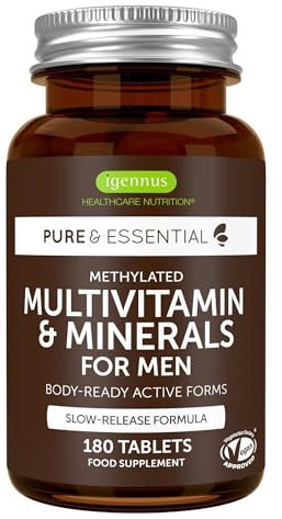 Advanced Multivitamin Tabletten für Männer, 21 Vitamine & Mineralien, angereichert mit Lycopin, Vitamin D, methyliertem B6 und B12 für Energie, Langzeitformel, 180 Tabletten, von Igennus