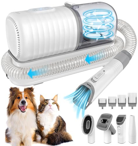 Kit de aspiradora de aseo para perros: 16000 Pa potente cepillo de aspiradora para perros para desprendimiento de pelo, 99% de succión de pelo de mascotas con 4 herramientas de aseo para mascotas,