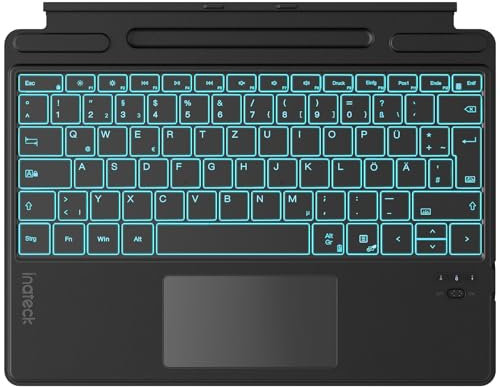 Inateck Surface Pro 9 Tastatur,Kompatibel mit Surface Pro 11/10/9/8/X, KI-Funktion,Surface Tastatur mit Touchpad 7-Farben Hintergrundbeleuchtung und Stifthalter,QWERTZ, KB05114