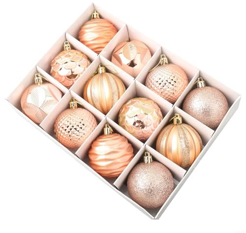 12 x dekorative Weihnachtskugeln, Glitzerkugeln, Weihnachtsbaumkugeln, Mini-Weihnachtsdekoration, Champagnerfarben