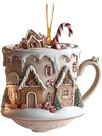 Ornamenti per tazza da caffè per albero di Natale, decorazioni natalizie in acrilico 2D, decorazioni natalizie con casette di neve e cioccolato, decorazione natalizia per albero di Natale, feste