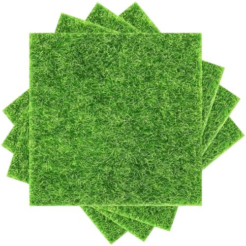 YUNHENTONG Mini Pelouse Synthétique, 4 Pièces Fausse Herbe 15x15cm Faux Gazon Artificiel Réaliste Fausse Pelouse pour Mini Jardin, Maison de Poupée, Décoration Miniature