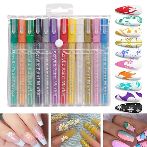 12PCS Nail Varnish Pens,3D Nail Art Pens Nail Varnish Pens for Real Nails Quick-Drying Nail Pens Gel Polish Graffiti Acrylic Paint Nail Art Markers for DIY Nail Art Beauty Adorn Manicure Tools